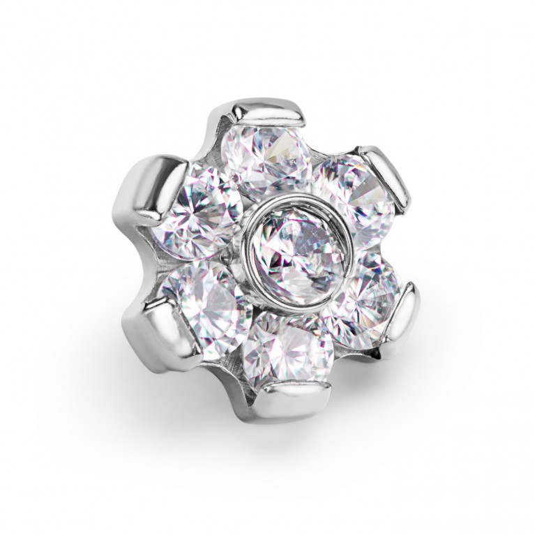 Накрутка титановая Flower с кристаллами Clear CZ