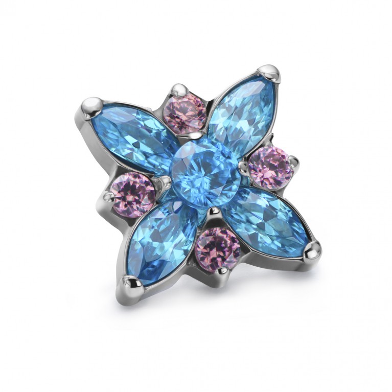 Накрутка титановая Marquise Flower с кристаллами Aqua/Rhodolite CZ
