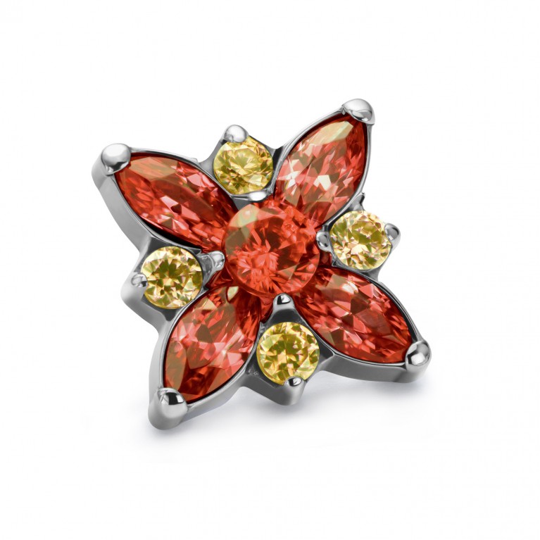 Накрутка титановая Marquise Flower с кристаллами Orange/Golden Yellow CZ