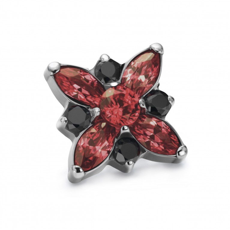 Накрутка титановая Marquise Flower с кристаллами Dark Garnet/Black CZ
