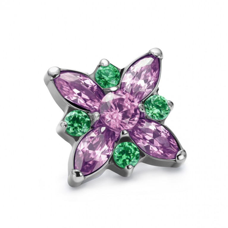 Накрутка титановая Marquise Flower с кристаллами Rose/Emerald CZ