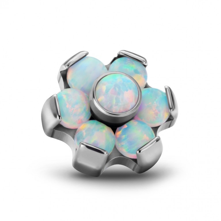 Накрутка титановая Opal Flower с белыми опалами