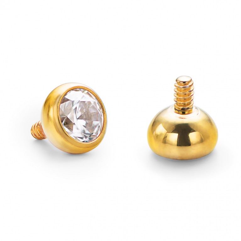 Накрутка полусфера из титана с кристаллом Clear CZ (Gold PVD)