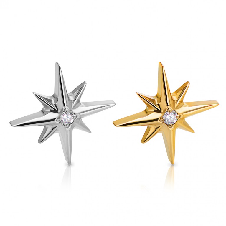 Накрутка North Star титановая с кристаллом Clear CZ