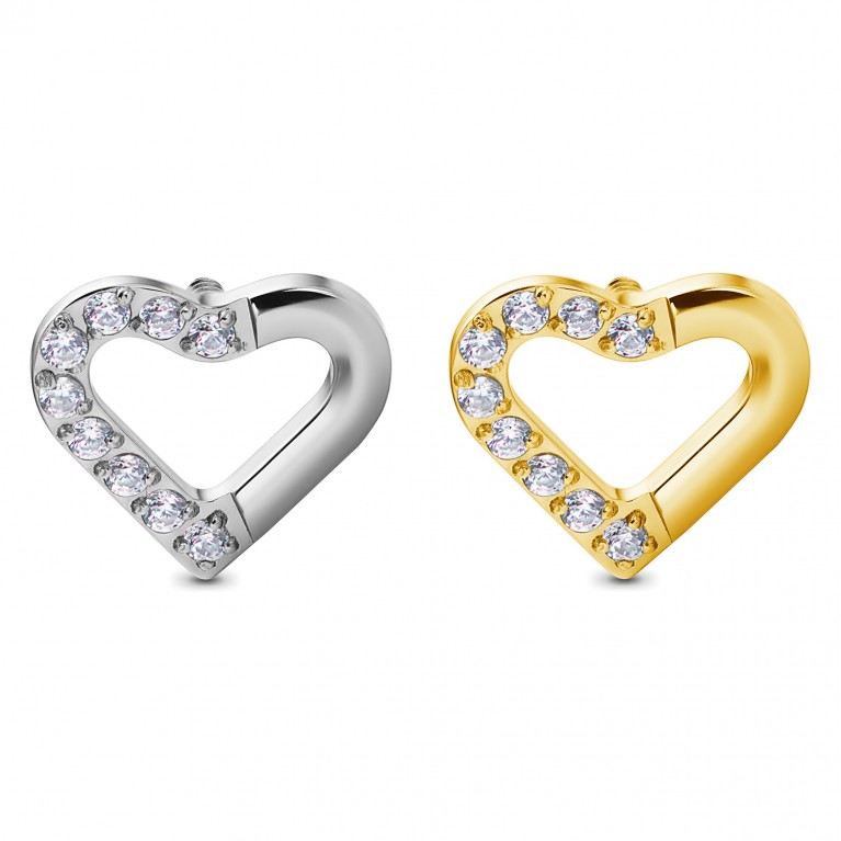 Накрутка Heart титановая с кристаллами Clear CZ