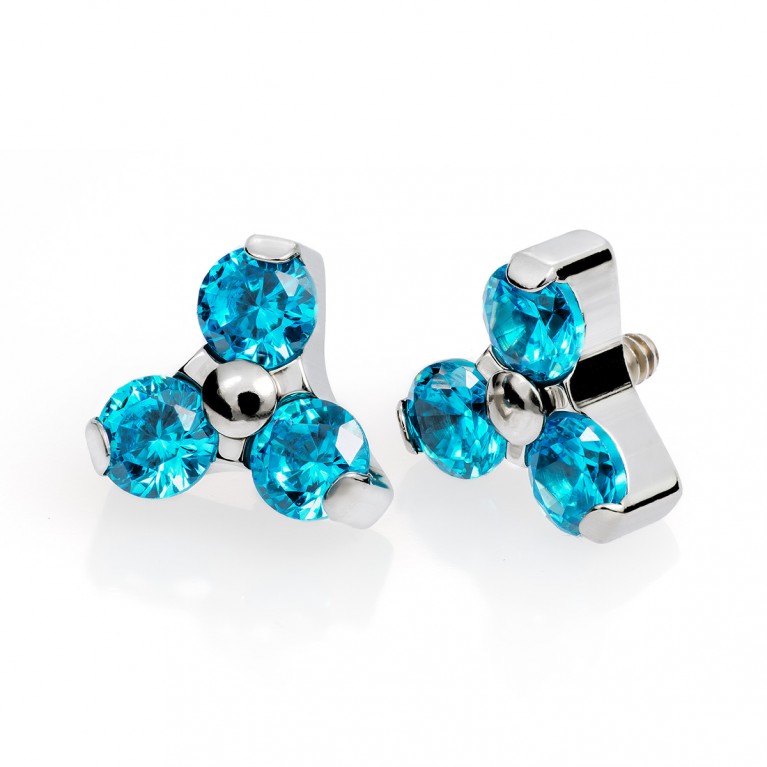 Накрутка из титана с резьбой 0.9 мм и кристаллами (aquamarine) Swarovski