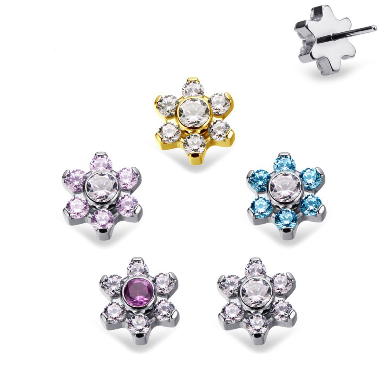 Насадка Flower титановая безрезьбовая (Threadless) с кристаллом CZ