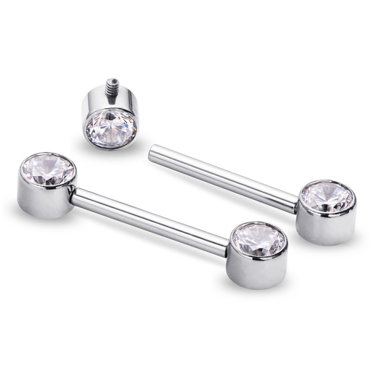 Штанга интернальная из титана с кристаллами Clear CZ 