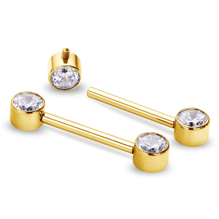 Штанга интернальная из титана с кристаллами Clear CZ (Gold PVD)