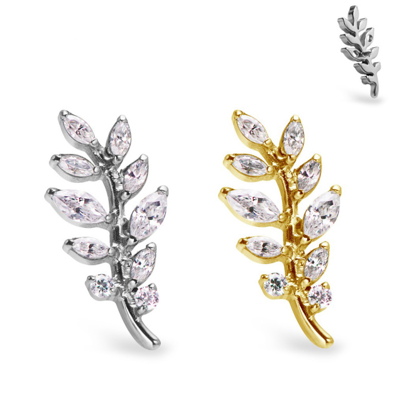 Кластер Leaf титановый с кристаллами Clear CZ