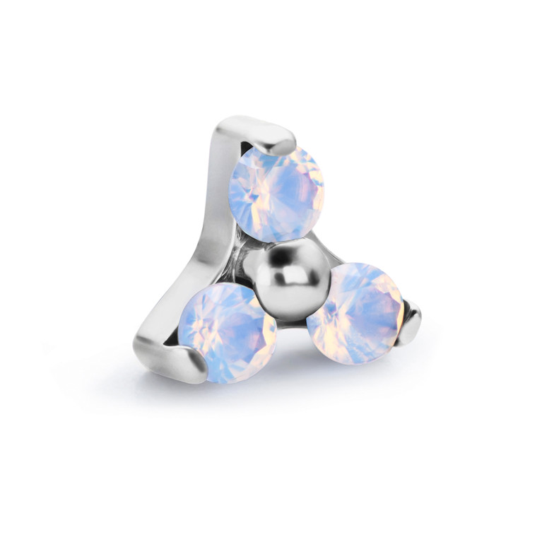 Накрутка трилистник с кристаллами White opal CZ из титана