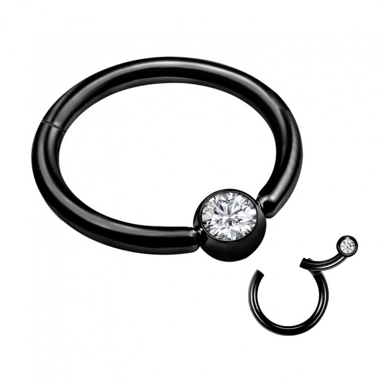 Кликер кольцо чёрное с белым кристаллом