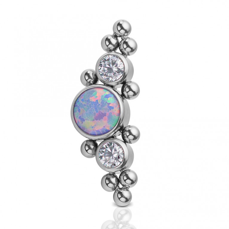 Кластер титановый с фиолетовым опалом, кристаллами Clear CZ и бульонками