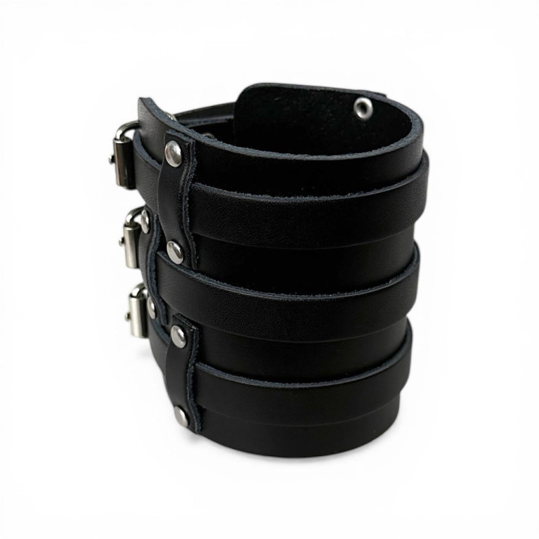 Браслет кожаный 3 ряда черный