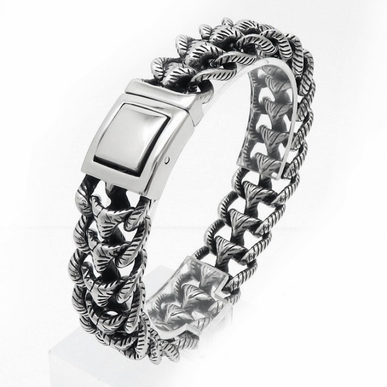 Браслет стальной сложный переплет