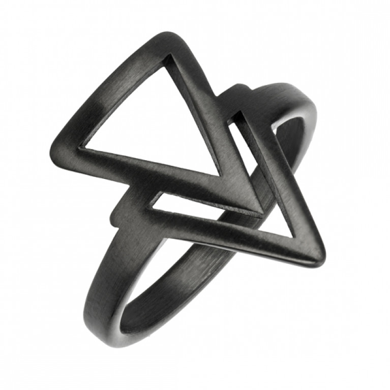 Кольцо черное матовое из ювелирной стали Double triangle