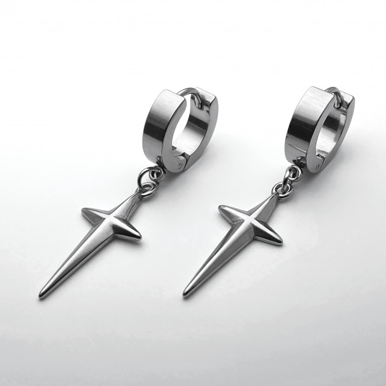 Серьга светлая с подвеской четырёхконечная звезда